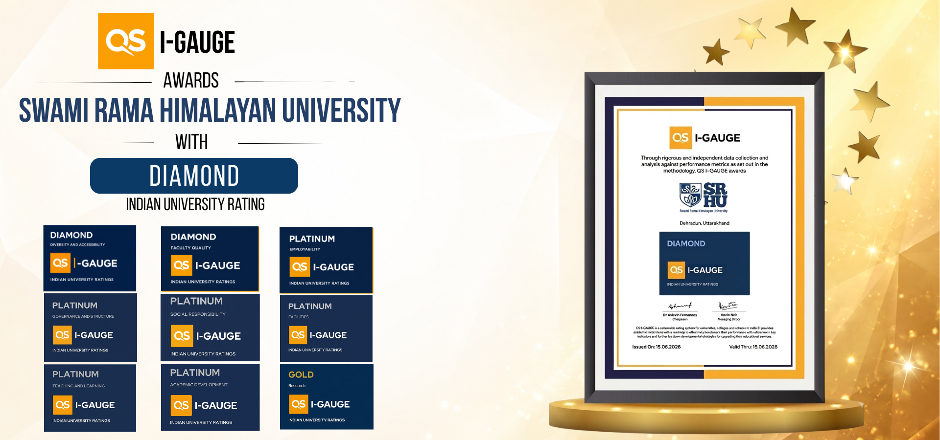 Swami Rama Himalayan University QS I-GAUGE Diamond Awards Rating